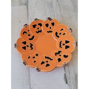 Palm tree co pumpkin face plate Halloween dish jack o lantern